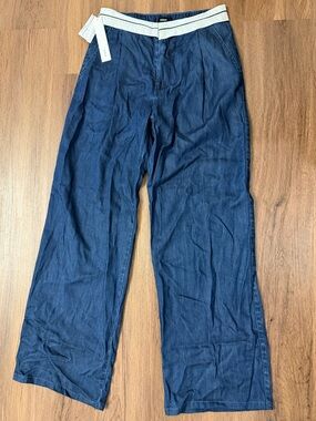 Aqua Navy Pants with White Waistband Trim